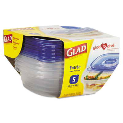 Picture of Clorox 60795 GladWare Entrie Container with Lid- 25 oz.- Plastic- Clear- 5-Pack