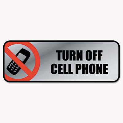 Picture of Consolidated Stamp 098211 Brushed Metal Office Sign- Turn Off Cell Phone- 9 x 3- Silver-Red