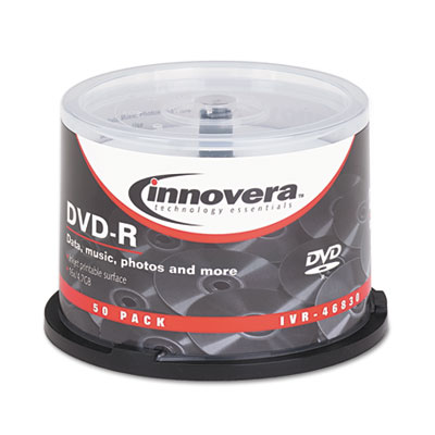 Picture of Innovera 46830 DVD-R Discs&#44; Hub Printable&#44; 4.7GB&#44; 16x&#44; Spindle&#44; Matte White&#44; 50-Pack