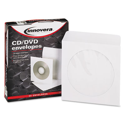 Picture of Innovera 39403 CD-DVD Envelopes- Clear Window- White- 50-Box