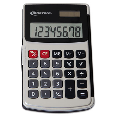 Picture of Innovera 15920 Handheld Calculator&#44; Hard Flip Case&#44; 8-Digit LCD&#44; Dual Power&#44; Silver