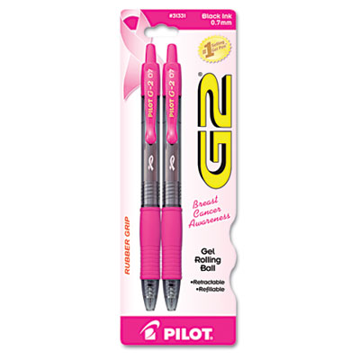 Picture of Pilot 31331 G2 Pink Ribbon Retractable Gel Ink Pen- Black Ink- Fine- 2 per Pack