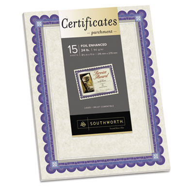 Picture of Southworth CT1R Foil-Enhanced Parchment Certificates- Ivory-Blue-Silver- 24 lb- 8.5 x 11- 15-Pk
