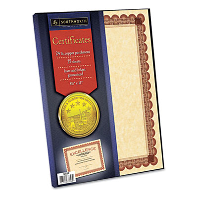 Picture of Southworth CT5R Parchment Certificates- Copper with Red &amp; Brown Border- 24 lbs- 8.5 x 11- 25-Pack