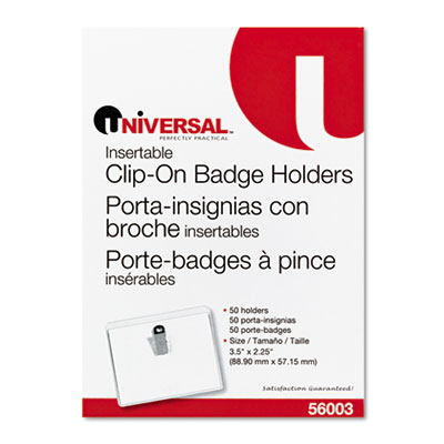 Picture of Universal 56003 Clip-On Clear Badge Holders with Inserts- Top Load- 2.25 x 3.5- White- 50-Box