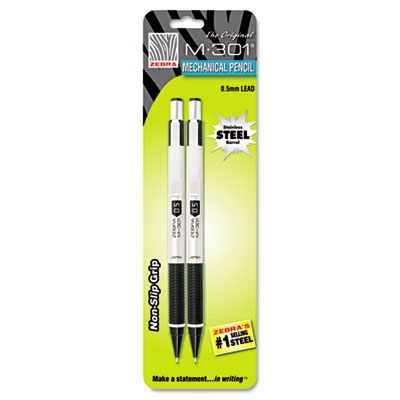 Picture of Zebra 54012 M-301 Mechanical Pencil- 0.5 mm- Stainless Steel with Black Accents Barrel- 2-Pk