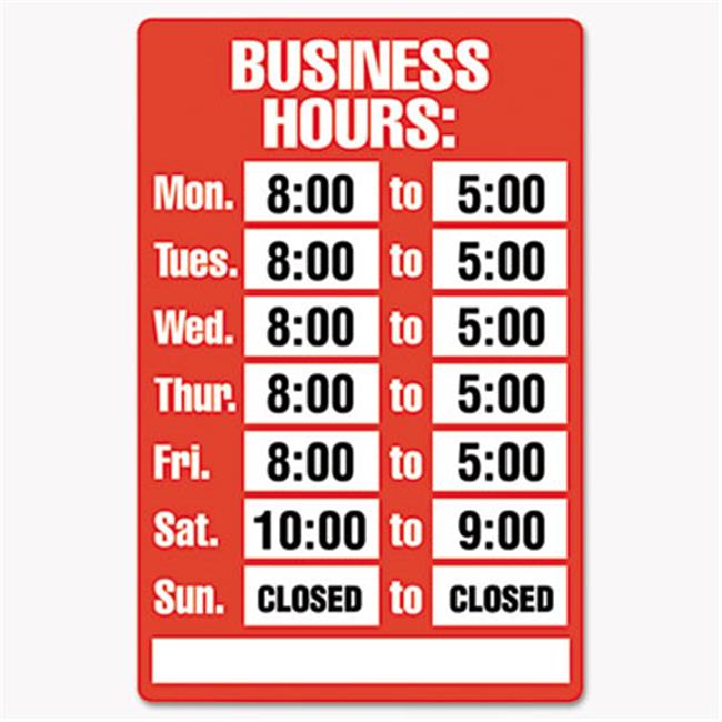 Consolidated Stamp 098072 Business Hours Sign Kit- 8 x 12- Red