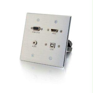Picture of C2g Hdmi- Vga- 3.5mm And Usb Pass-through Wall Plate - Aluminum - 39703