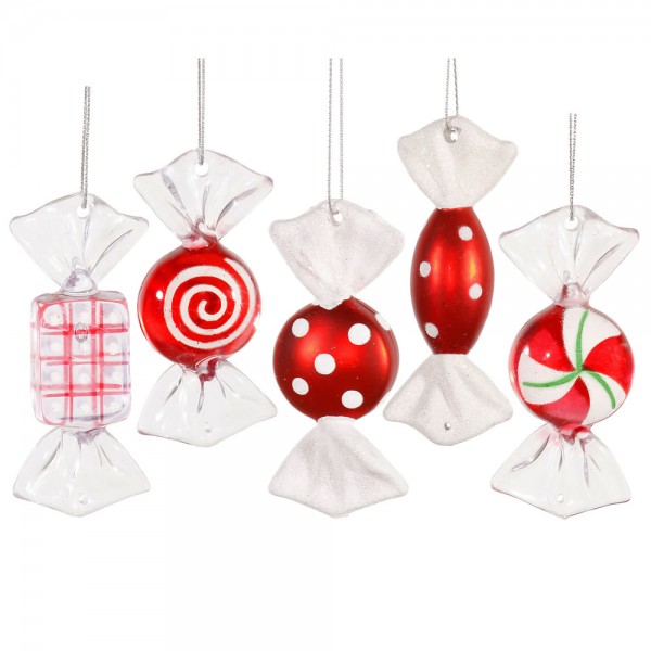 3.5 in. Red-White Candy Orn 5 Asst 5-Bx