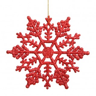 6.25 in. Red Glitter Snowflake 12-Pvc Box
