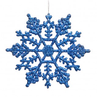 8 in. Blue Glitter Snowflake 12-Pvc Box