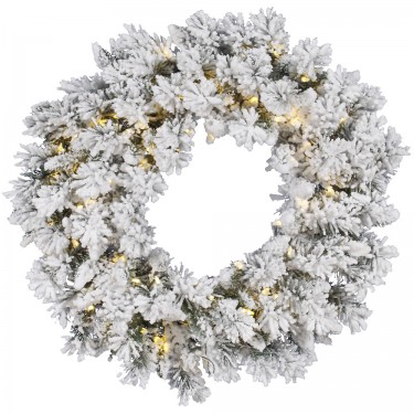 36 in. Flkd Snow Ridge Wreath LED 100 WmWht