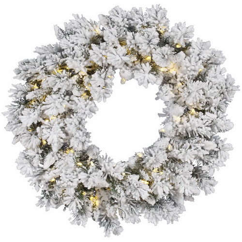 42 in. Flkd Snow Ridge Wreath LED 100 WmWht