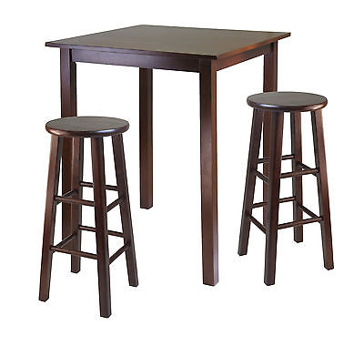 3-Pc Breakfast Table with 2 Square Leg Stools - Antique Walnut