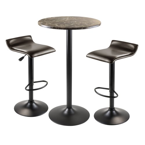 76383 Cora 3pc Round Pub Table with 2 Swivel Stools - Black