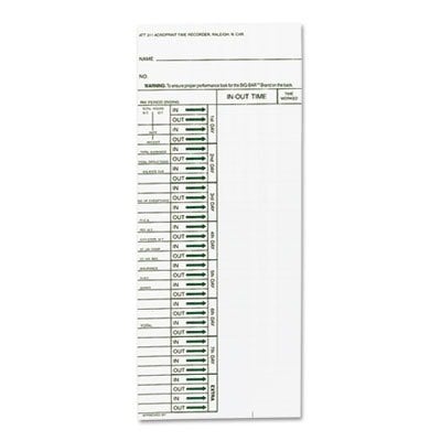 Picture of Acroprint Time Recorder 096103080 Time Card for Model ATT310 Electronic Totalizing Time Recorder- Weekly- 200 Per Pack