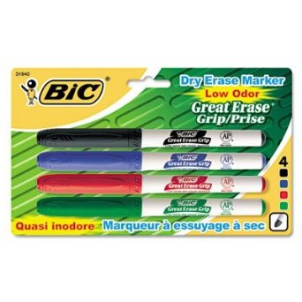 Picture of Bic GDEP41ASST Great Erase Grip Dry Erase Markers&#44; Fine Point&#44; Assorted&#44; 4-Set