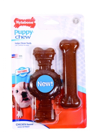 Picture of Nylabone Puppy Chew Ring And Flat Bone Puupy Chew Wolf-2 Pack Chicken NP203TPP