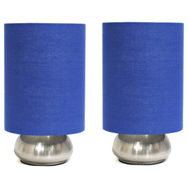 2 Pack Mini Touch Lamp with Brushed Steel Base and Blue Shade