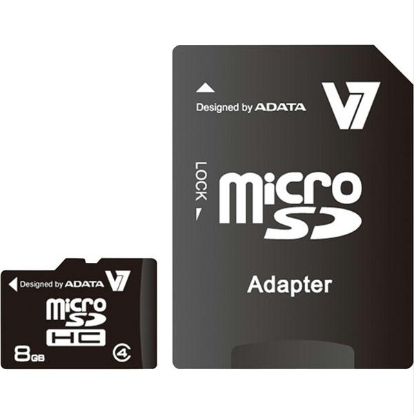 Picture of V7 8GB microSD Class 4 Memory Card With Adapter - VAMSDH8GCL4R-1N