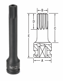Grey Pneumatic 3/8" Drive M8 Triple Square Impact Bit Socket (11084S)