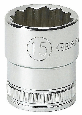 1/2" Drive, 15mm Metric, Socket, 12 Points, drive12pt Stndr,Metric,1/2in,15mm