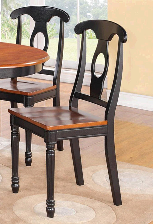 East West KC-BLK-W Kenley Nappoleon-Styled Dining Chair with Wood Seat- Black & Cherry - Pack of 2