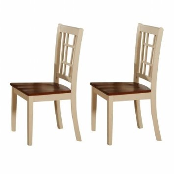 East West NC-WHI-W Nicoli Dining Chair with Wood Seat buttermilk & brown finish- Buttermilk & Saddle Brown - Pack of 2