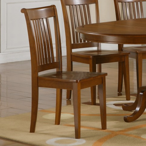 East West PC-SBR-W Portland slat back chair with wood seat- Saddle Brown - Pack of 2