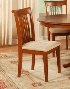 East West PC-SBR-C Portland slat back chair with upholstered seat- Saddle Brown - Pack of 2