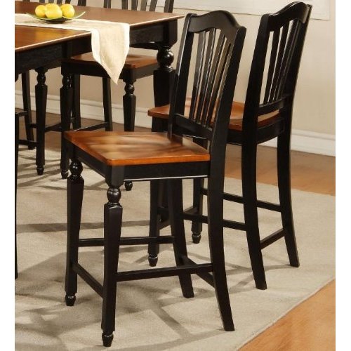 CC-BLK-W Chelsea Stools with wood seat, 24 in. seat height, Black & Cherry - Pack of 2
