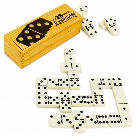 Picture of Brybelly Holdings GDOM-001 Set of 28 Double Six Dominoes with Brass Spinners