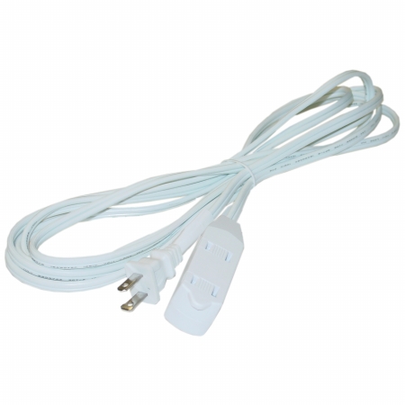 Extension Cord, 16 AWG, Indoor, 16/2, 3 Outlets, 1-15R, White, 1-15P, 6 ft