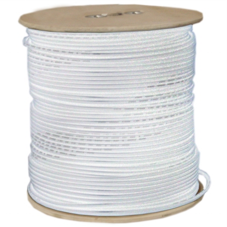 Dual Shielded Bulk RG6 Coaxial Cable, White, 18 AWG, Solid CCS Core, Spool, 1000 foot