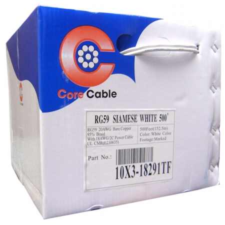 RG59 Siamese Coaxial + Power Cable, 20AWG Solid Copper Coax, 18/2 Stranded Copper Power,