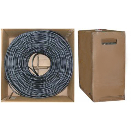 Bulk RG6U Coaxial Cable, Black, 18 AWG Pure Copper Solid Core, 3 GHz, Pullbox, 1000 foot