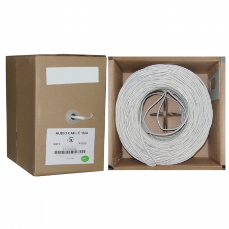 Speaker Cable, White, Pure Copper, CMR / riser rated, 16/4 (16 AWG 4 Conductor), 65 Strand /