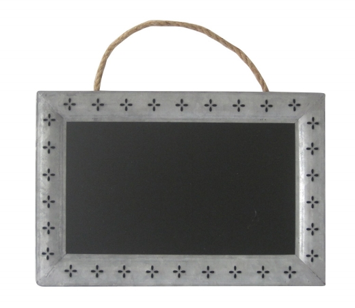 Picture of Cheungs Rattan FP-3597 Rectangular Chalk Board with Galvanized Metal Frame featuring Cutout petals and Hanging Rope - Silver- Black