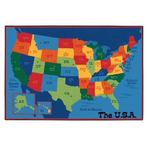 Carpets for Kids KID$Value Plus 72.95 USA Map 6ft x 9ft Rectangle Blue