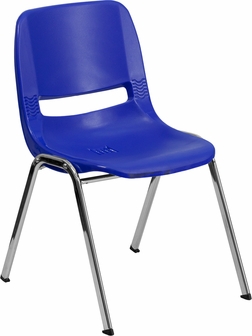 RUT-18-NVY-CHR-GG HERCULES Series 880 lb. Capacity Navy Ergonomic Shell Stack Chair with Chrome Frame and 18 in. Seat Height