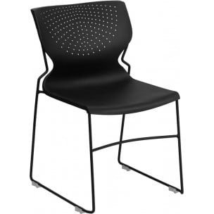 RUT-438-BK-GG HERCULES Series 661 lb. Capacity Black Full Back Stack Chair with Black Frame
