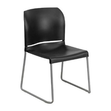 RUT-238A-BK-GG HERCULES Series 880 lb. Capacity Black Full Back Contoured Stack Chair with Sled Base