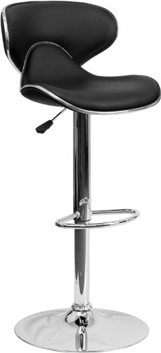 Picture of Flash Furniture DS-815-BK-GG Contemporary Cozy Mid-Back Black Vinyl Adjustable Height Bar Stool with Chrome Base
