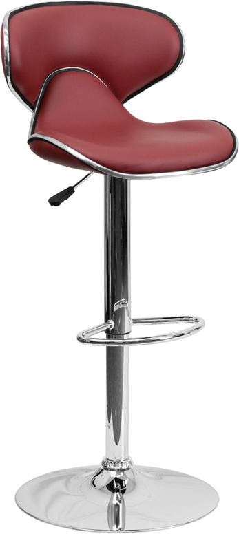 Picture of Flash Furniture DS-815-BURG-GG Contemporary Cozy Mid-Back Burgundy Vinyl Adjustable Height Bar Stool with Chrome Base