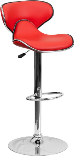 Picture of Flash Furniture DS-815-RED-GG Contemporary Cozy Mid-Back Red Vinyl Adjustable Height Bar Stool with Chrome Base