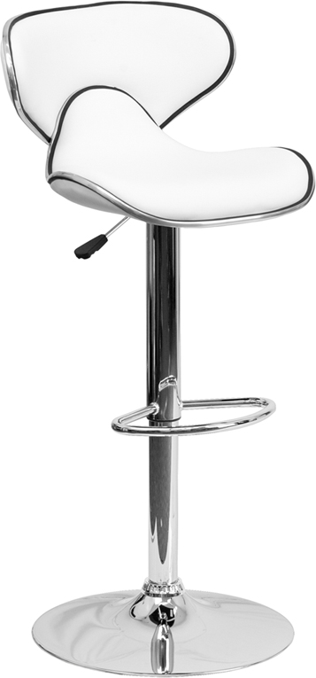 Picture of Flash Furniture DS-815-WH-GG Contemporary Cozy Mid-Back White Vinyl Adjustable Height Bar Stool with Chrome Base