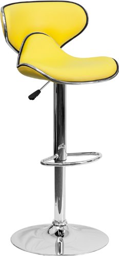 Picture of Flash Furniture DS-815-YEL-GG Contemporary Cozy Mid-Back Yellow Vinyl Adjustable Height Bar Stool with Chrome Base