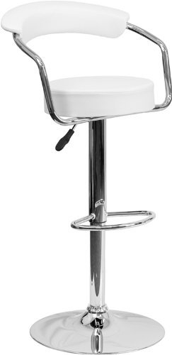 CH-TC3-1060-WH-GG Contemporary White Vinyl Adjustable Height Bar Stool with Arms and Chrome Base -  Flash Furniture