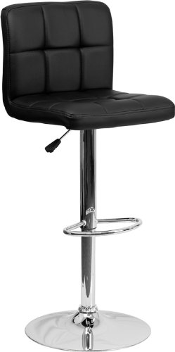 DS-810-MOD-BK-GG Contemporary Black Quilted Vinyl Adjustable Height Bar Stool with Chrome Base