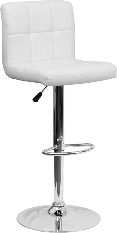 DS-810-MOD-WH-GG Contemporary White Quilted Vinyl Adjustable Height Bar Stool with Chrome Base
